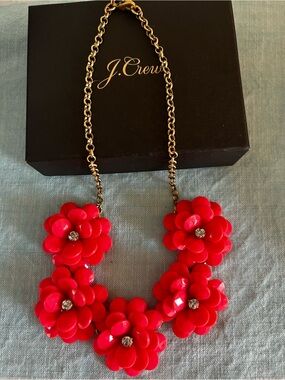 J. Crew Bright pink Floral Bib Necklace with Gold Chain